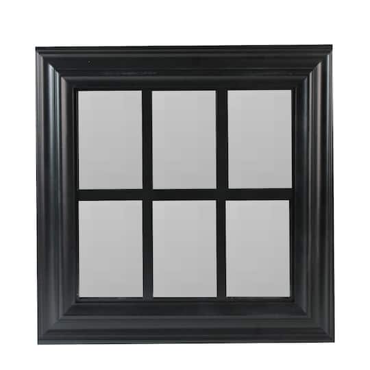17&#x22; Black Contemporary Windowpane Square Wall Mirror